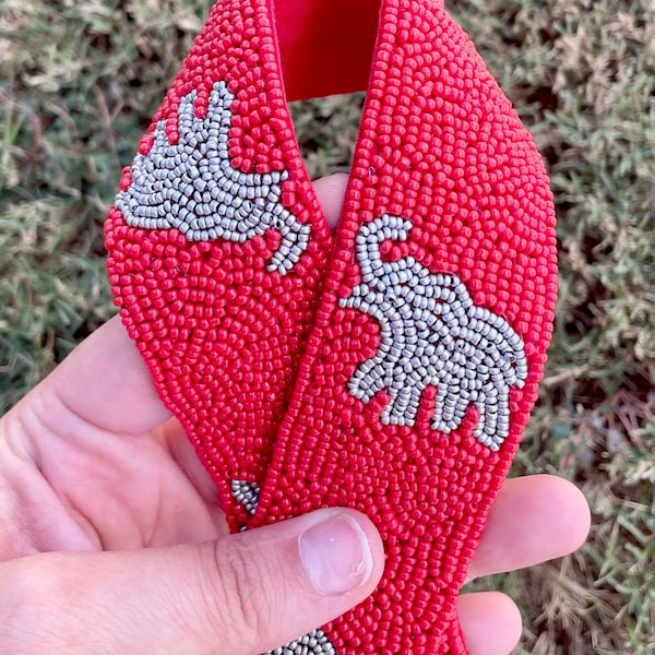 Beaded Purse Strap / Alabama Roll Tide / Elephant/ Crimson Red White / Gold Hardware / Bag Shoulder Strap / Game Day Style Gameday / Bama