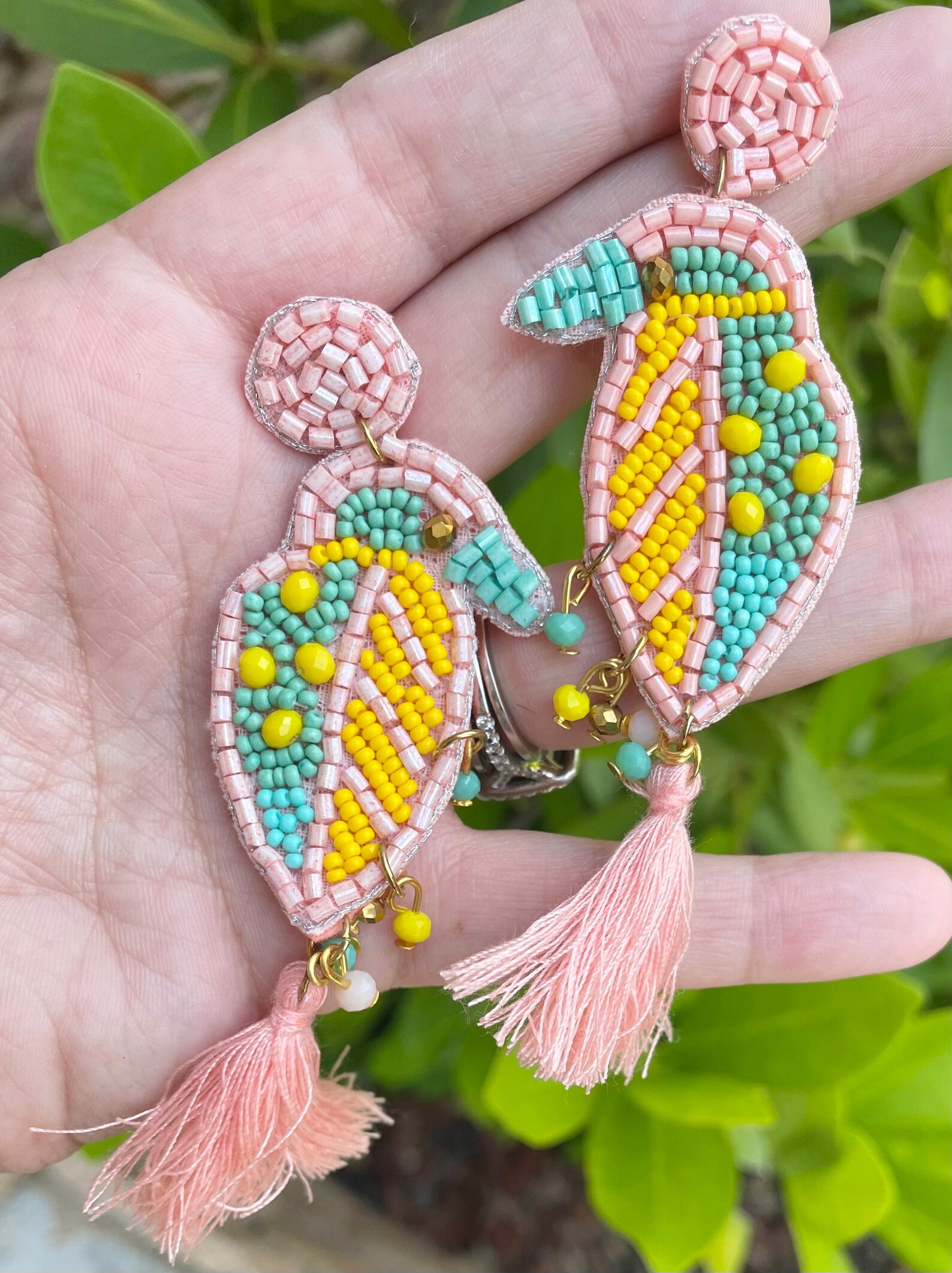 Beaded Bird Earrings / Feather / Beach Statement Jewelry / Etsy