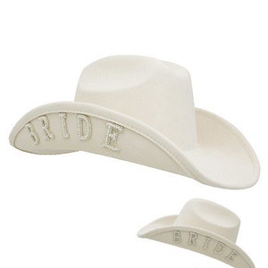 Bride Cowgirl Hat / Microsuede Beaded Rhinestone / Cream White Black / Bachelorette Nashville / Wedding / Bachelorette Gift / Wedding Cowboy