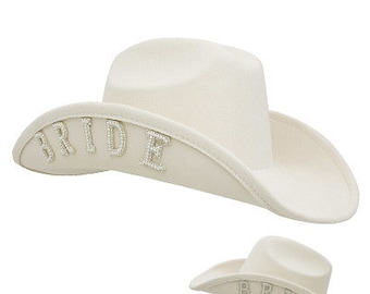 Sombrero de vaquera de novia / Microsuede con cuentas Rhinestone / Crema blanco negro / Bachelorette Nashville / Boda / Regalo de despedida de soltera / Vaquero de boda