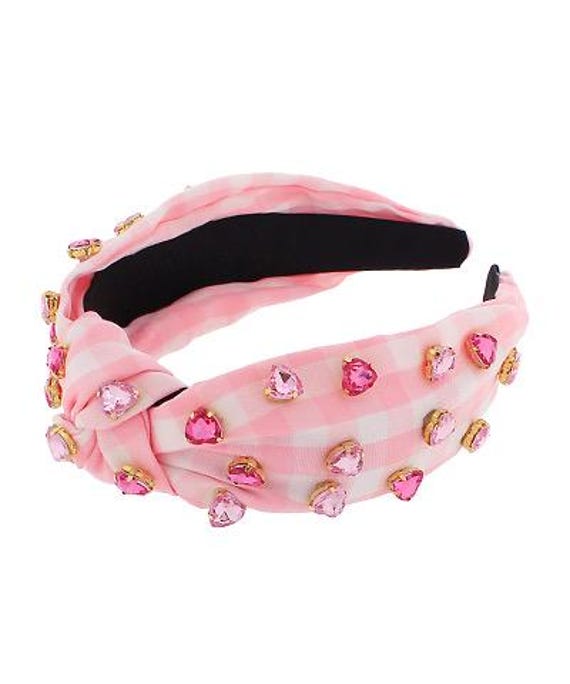 Pink Plaid Heart Headband / Crystal Rhinestone Knot Knotted  display picture 1