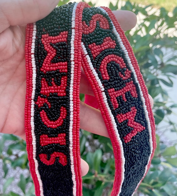 Beaded Purse Strap- Black/Red