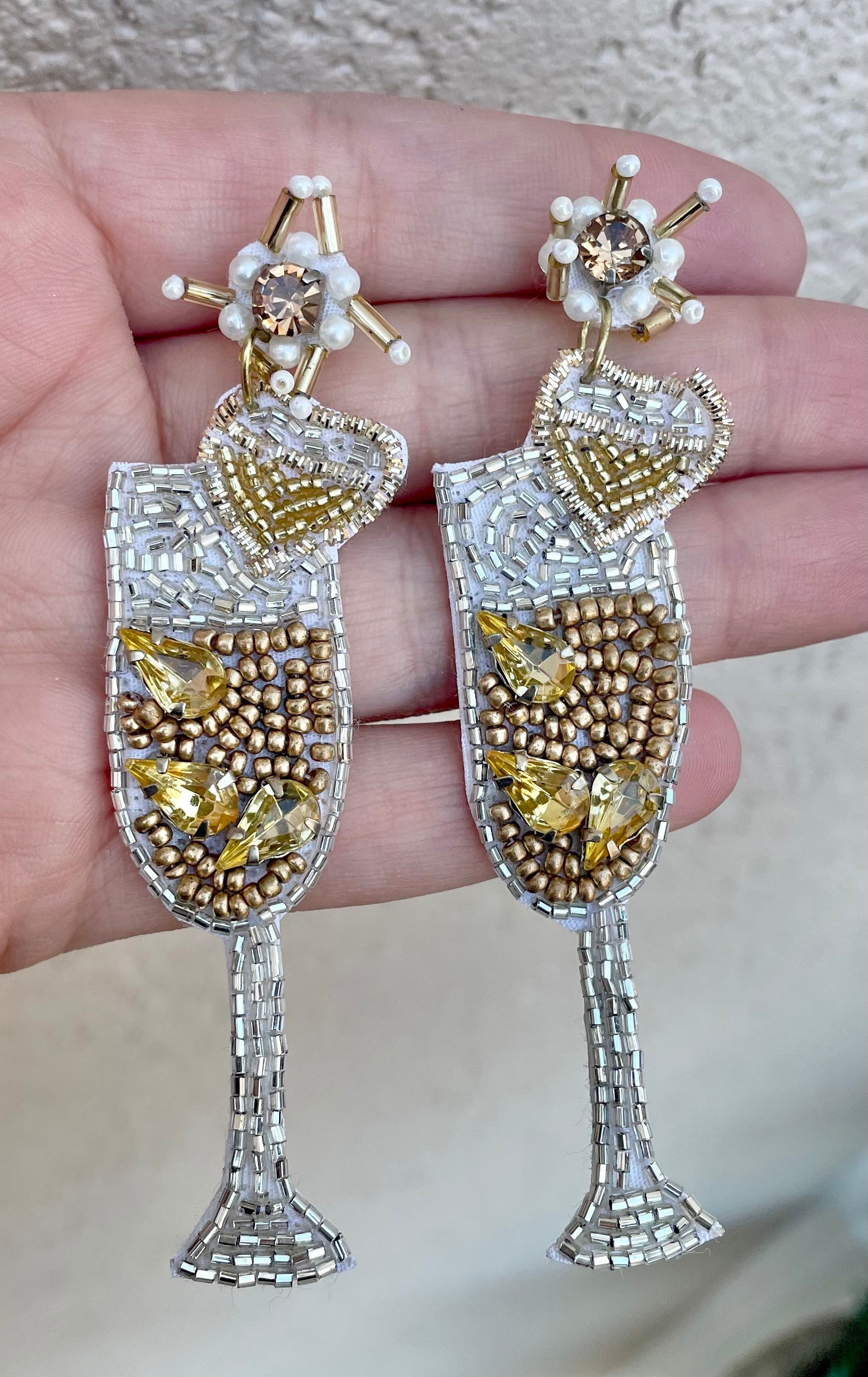 Champagne Bottle Earrings / Diamond Garnish / Engagement Party