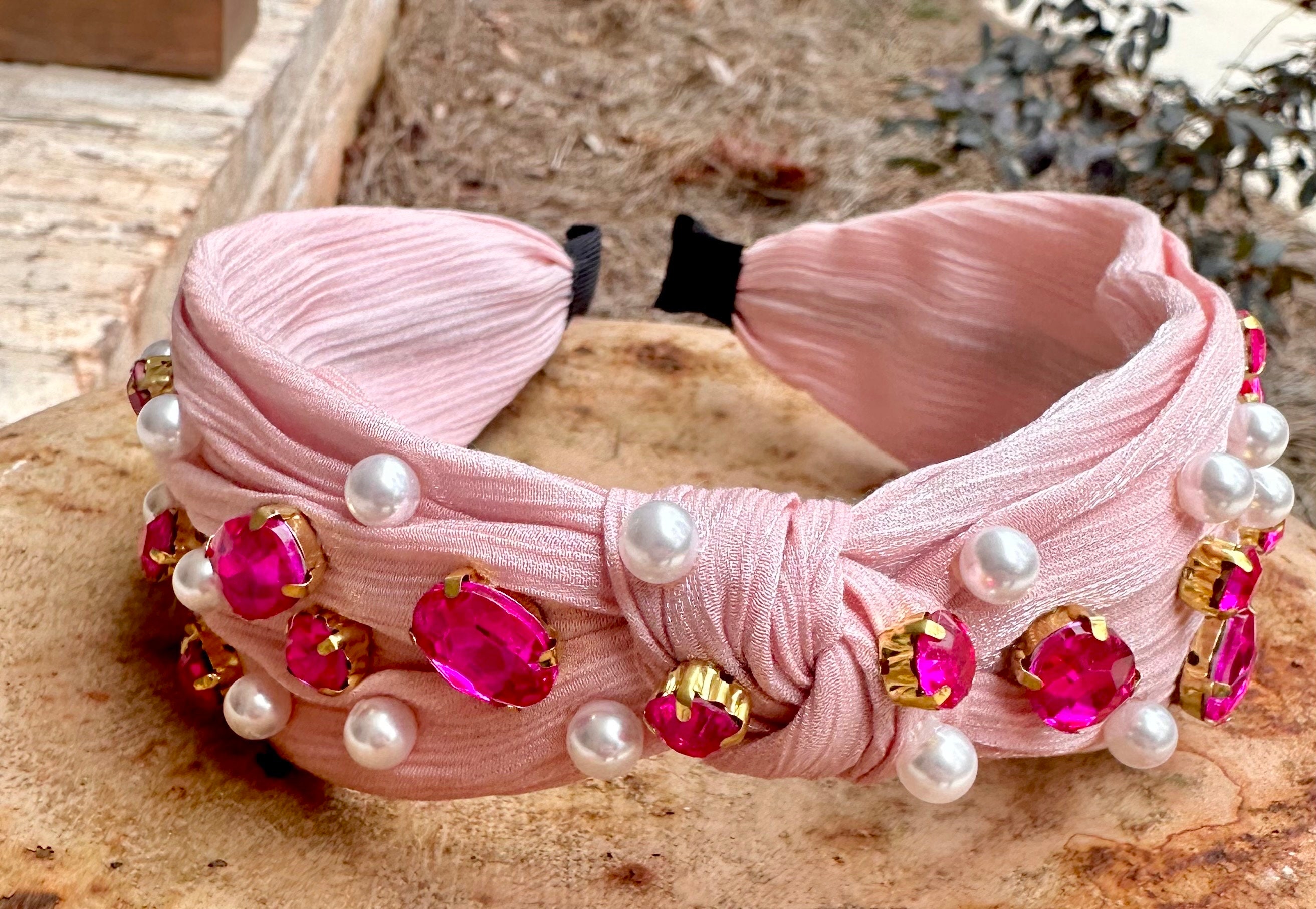 Fascia Per Capelli Nodo Rosa Con Strass E Perline - Accessorio Per La Consapevolezza Del Cancro Al Seno, Regalo Solidale
