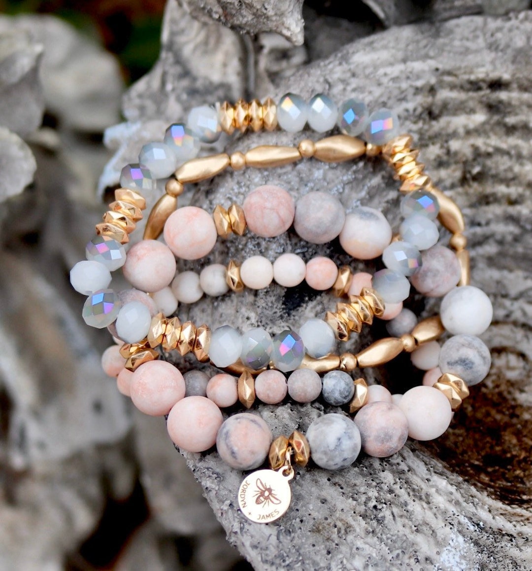 Beaded Bracelet Set / Set of Four / Metal Glass Beads  display picture 1