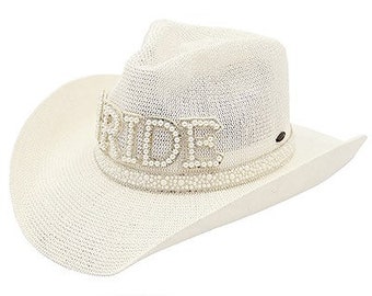 Bride Cowgirl Hat / Beaded Pearl / White / Bachelorette Nashville / Seed Beads / Wedding Gift / Unique / Bachelorette Gift / Wedding Cowboy