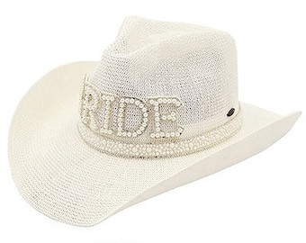 Bride Cowgirl Hat / Beaded Pearl / White / Bachelorette Nashville / Seed Beads / Wedding Gift / Unique / Bachelorette Gift / Wedding Cowboy