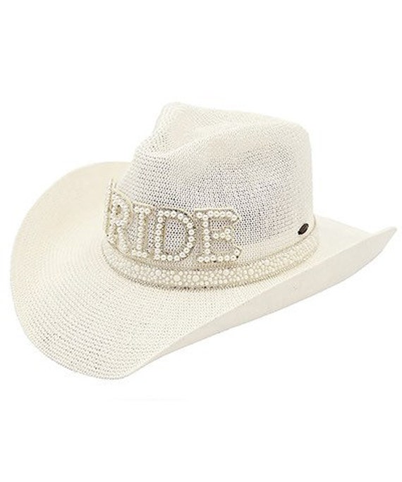 Bride Cowgirl Hat / Beaded Pearl / White / Bachelorette  display picture 2
