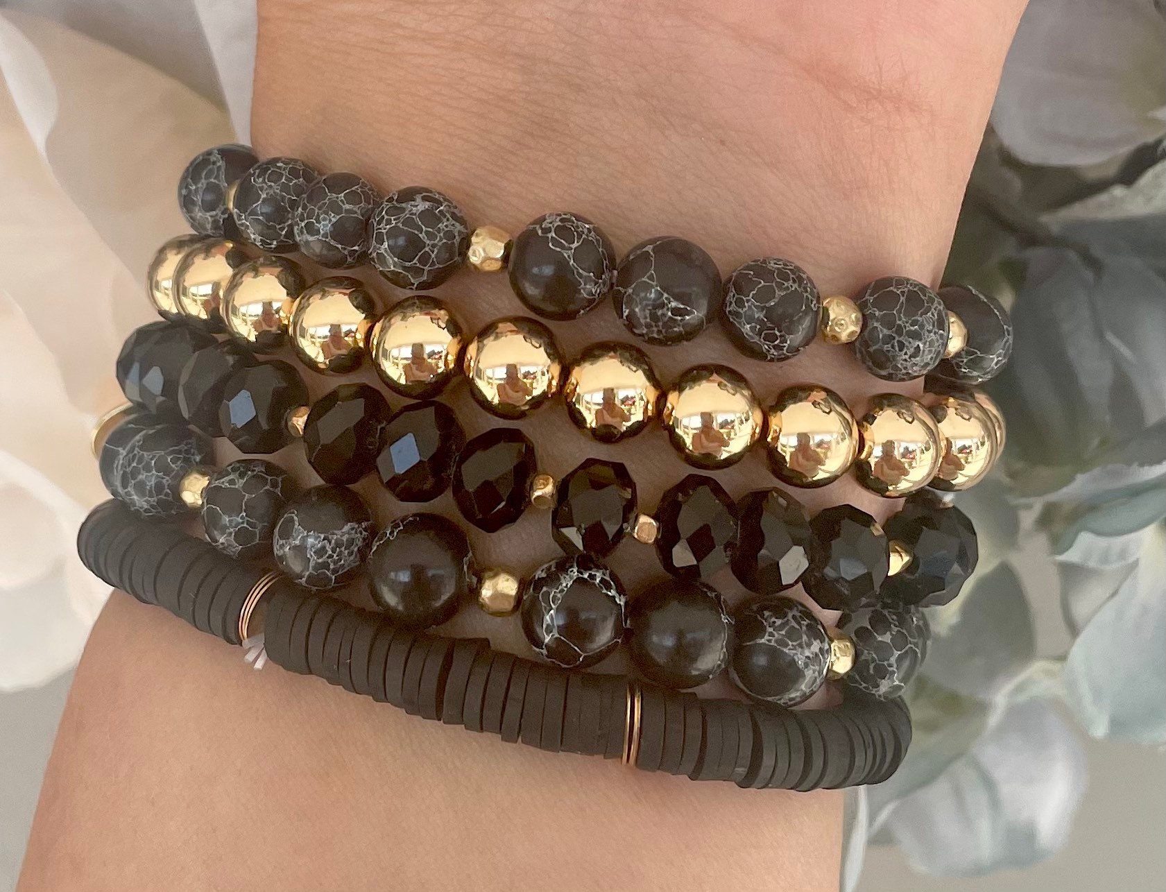 ビーズブレスレットセット / 5個セット / 天然ガラスビーズ ライン