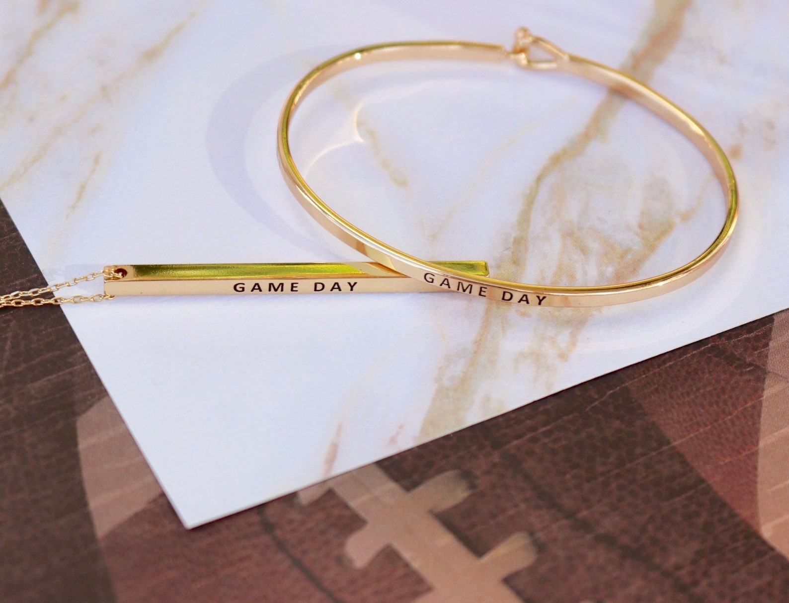 Game Day Bangle Bar Necklace / 14K Gold White Gold Dipped / Gameday ...