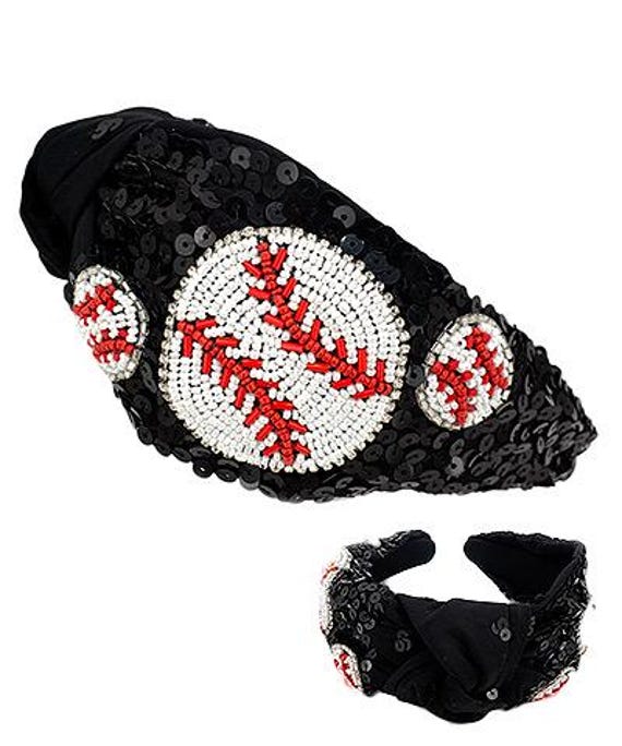 Baseball Headband / Game Day Beaded Sequin Seed Bead / Twist  display picture 1