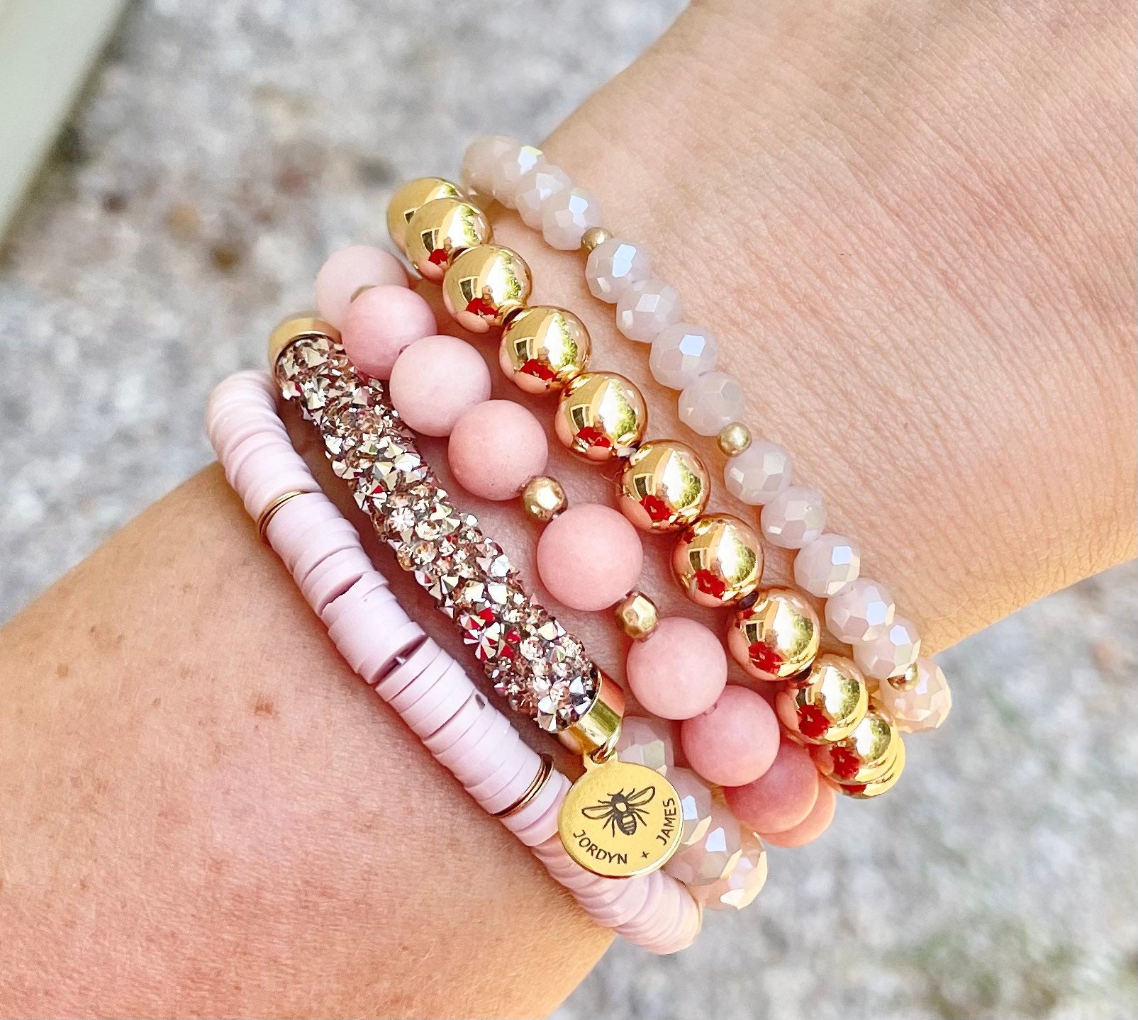 ビーズブレスレット5点セット ビーズブレスレットセット / 5個セット / 天然ガラスビーズ ライン