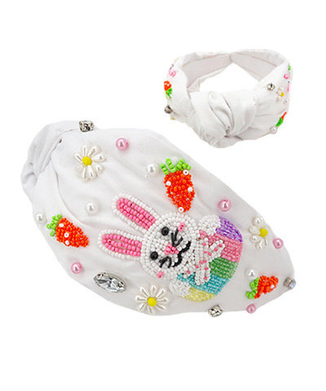 PHALIN – Cerchietto Pasquale Donna Con Coniglietto Di Perline E Cristalli – Fascia Larga Con Nodo – Accessorio Per Pasqua - 3