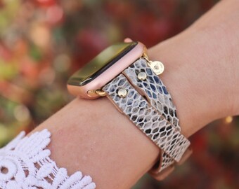 スネークスキンレザーウォッチバンド / Apple Thick Criss Cross対応 / ブラウン ブラック ゴールドハードウェア / 本革 / 38 mm 40 mm 41 mm ウォッチ