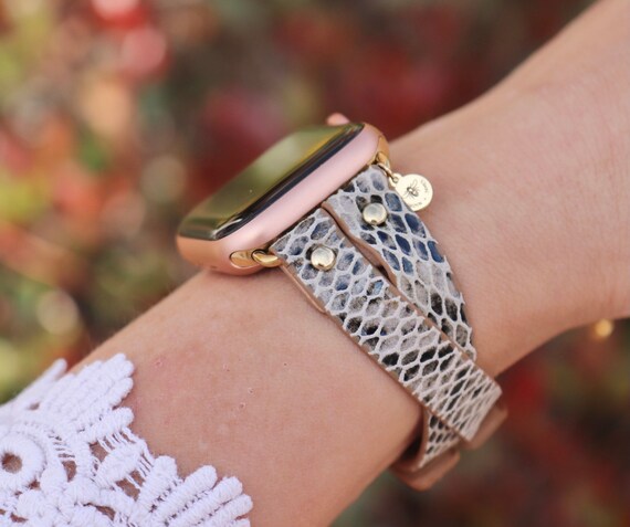 Apple snakeskin leather watchband Genuine Leather Snakeskin Watch Band / Compatible With Apple  main image 3