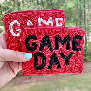 Game Day Beaded Coin Pouch / Purse / Georgia / Gameday Bag Apparel / Red Black White / Zipper Closure / 5” / Gifts for Her