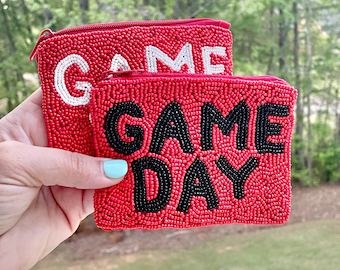 Game Day Beaded Coin Pouch / Purse / Georgia / Gameday Bag Apparel / Red Black White / Zipper Closure / 5” / Gifts for Her