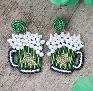 Orecchini Pendenti A Forma Di Trifoglio Per Il Giorno Di San Patrizio, In Acrilico E Lega, Verde, Con Motivi Di Quadrifoglio E Birra, Regalo Festivo