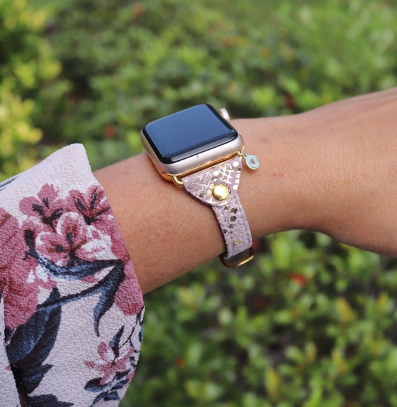 Thin Genuine Leather Apple Watch Band 38mm 40mm 41mm 42mm 44mm 45mm Smart Watch Magnetic Gold Leopard Cheetah Adjustable Strap Etsy