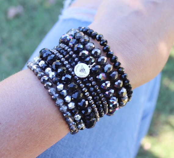 9 Faceted Beaded Bracelets Set Build Your Own Arm Candy Stack Stackable Bracelet Bar Gifts Her Stretch One Size Choose Your Color Etsy UK