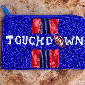 Game Day Beaded Coin Pouch / TOUCHDOWN / Purse / Georgia / Gameday Bag Apparel / Red Black White / Zipper Closure / 5” / Gifts for Her