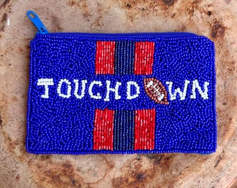 Game Day Beaded Coin Pouch / TOUCHDOWN / Purse / Georgia / Gameday Bag Apparel / Red Black White / Zipper Closure / 5” / Gifts for Her