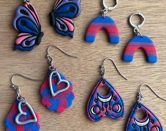 Pendientes del Orgullo Bisexual: Mariposa, Planchette Ouija, Arco - Pendientes Bisexuales, Joyería del Orgullo Bisexual