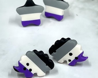 Pendientes del orgullo asexual, pendientes de botón: dinosaurio, estrella - Joyería del orgullo asexual