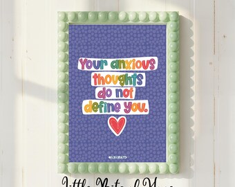 You Are Stronger Than Your Anxious Thoughts Print, Encouraging, Hand-Lettered, Hand-Drawn Print, Instant Download