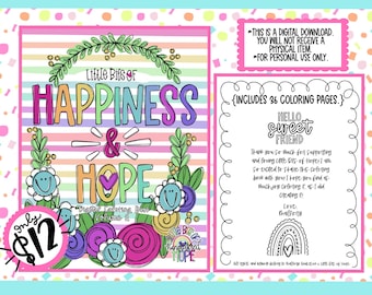 Second Edition of Little Bits of Hope Digital/ Printable Encouraging Coloring Book - Hand Drawn and Hand Lettered Original Designs