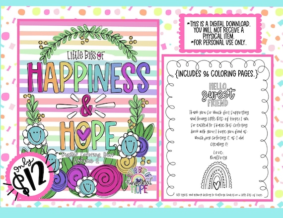 Second Edition of Little Bits of Hope Digital/ Printable Encouraging Coloring Book - Hand Drawn and Hand Lettered Original Designs