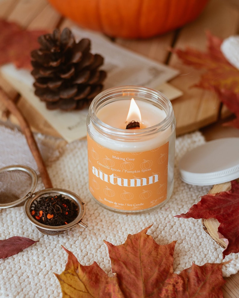 Candle Autumn Pumpkin Spice Scented Soy Candle 4oz Etsy