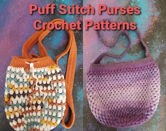 Beginner Crochet Patterns | Puff Stitch Purses Crochet Pattern | Market Bag | Drawstring Crossbody | Puff Stitch Tutorial