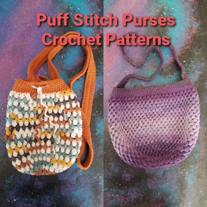 Beginner Crochet Patterns | Puff Stitch Purses Crochet Pattern | Market Bag | Drawstring Crossbody | Puff Stitch Tutorial