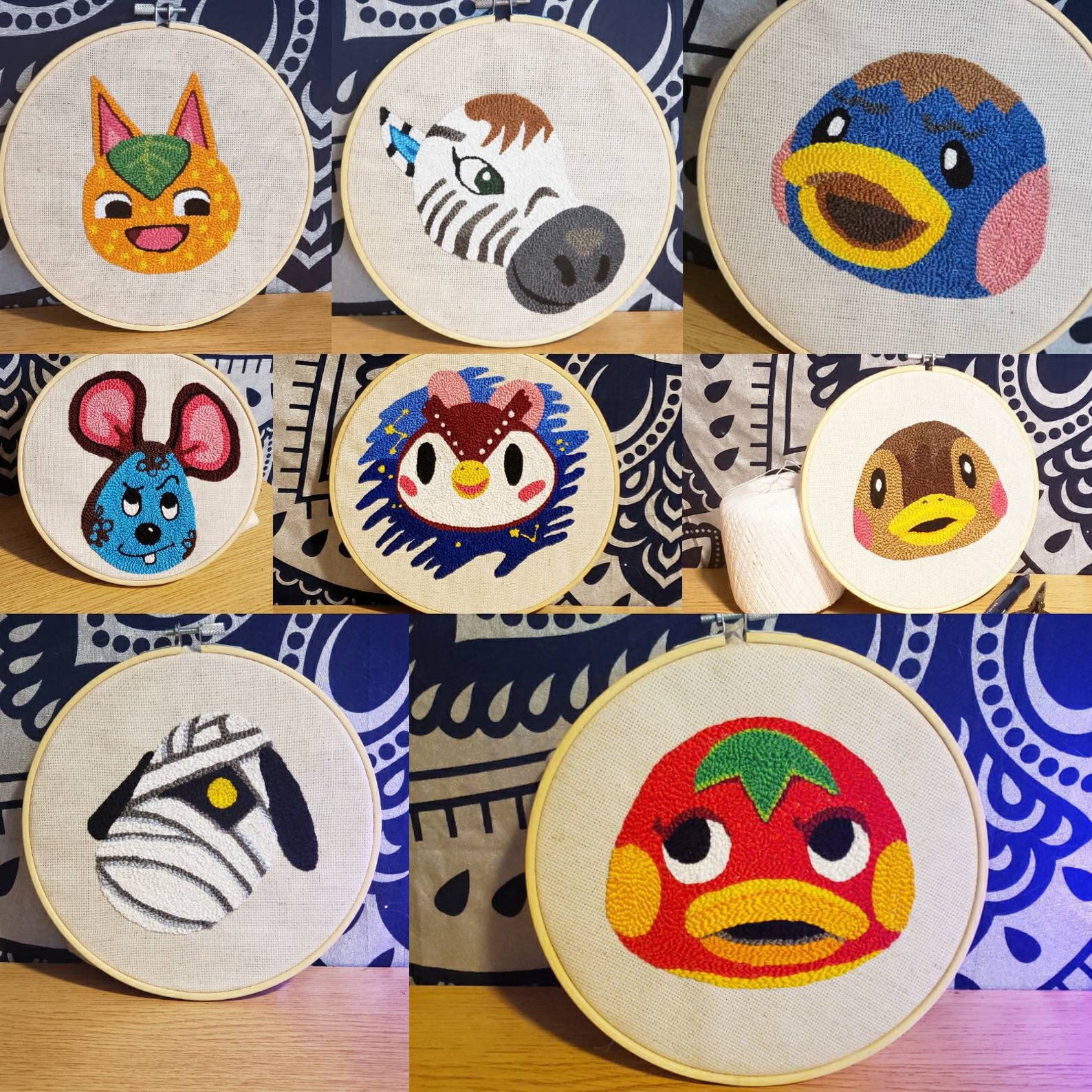 Animal Crossing characters head punch needle embroidery Etsy