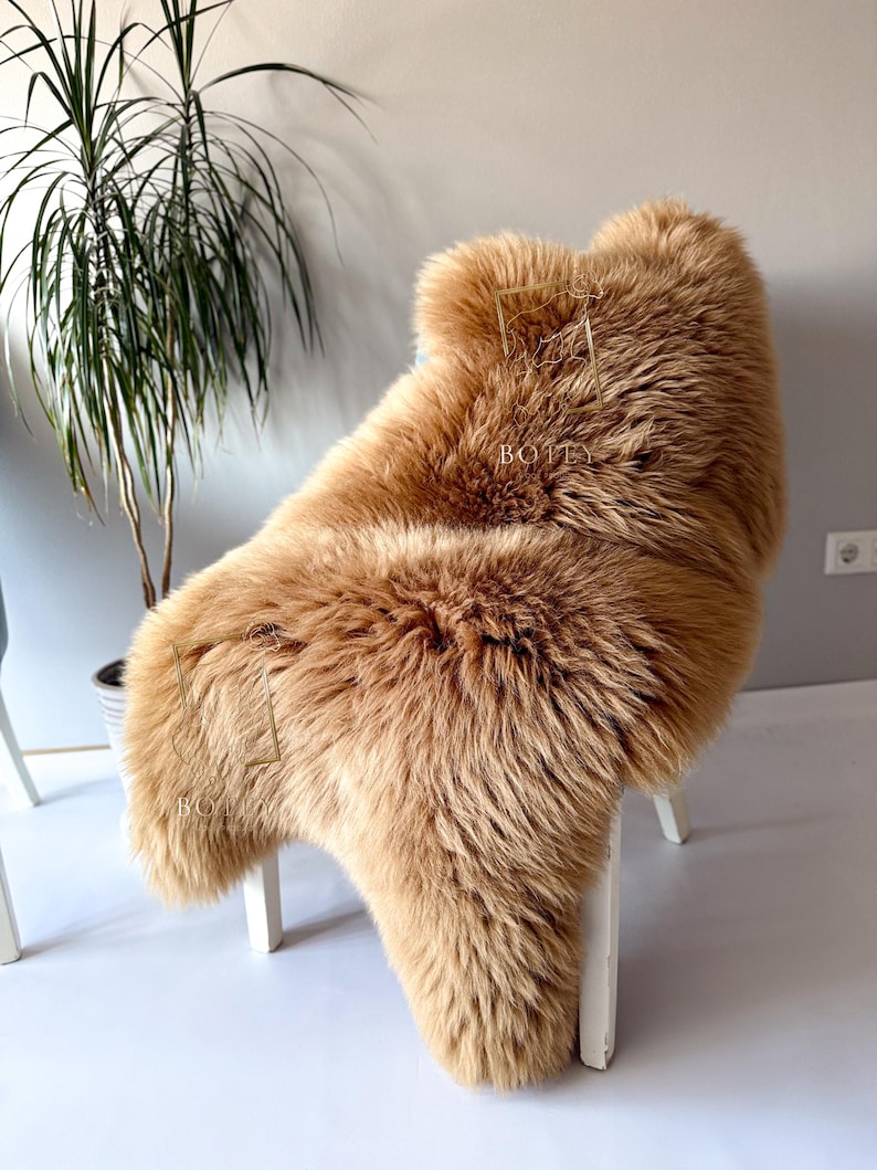 Draped Rugs Caramel Sheepskin Rug | Handmade Fluffy Wool Chair Cover - Etsy