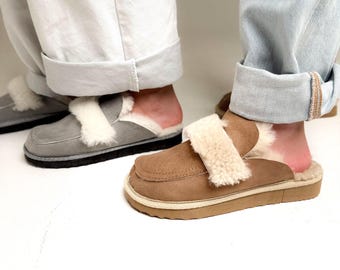 Women’s Sheepskin Slippers | 100% Natural Wool | Warm Cozy House Shoes | Handmade Gift for Her