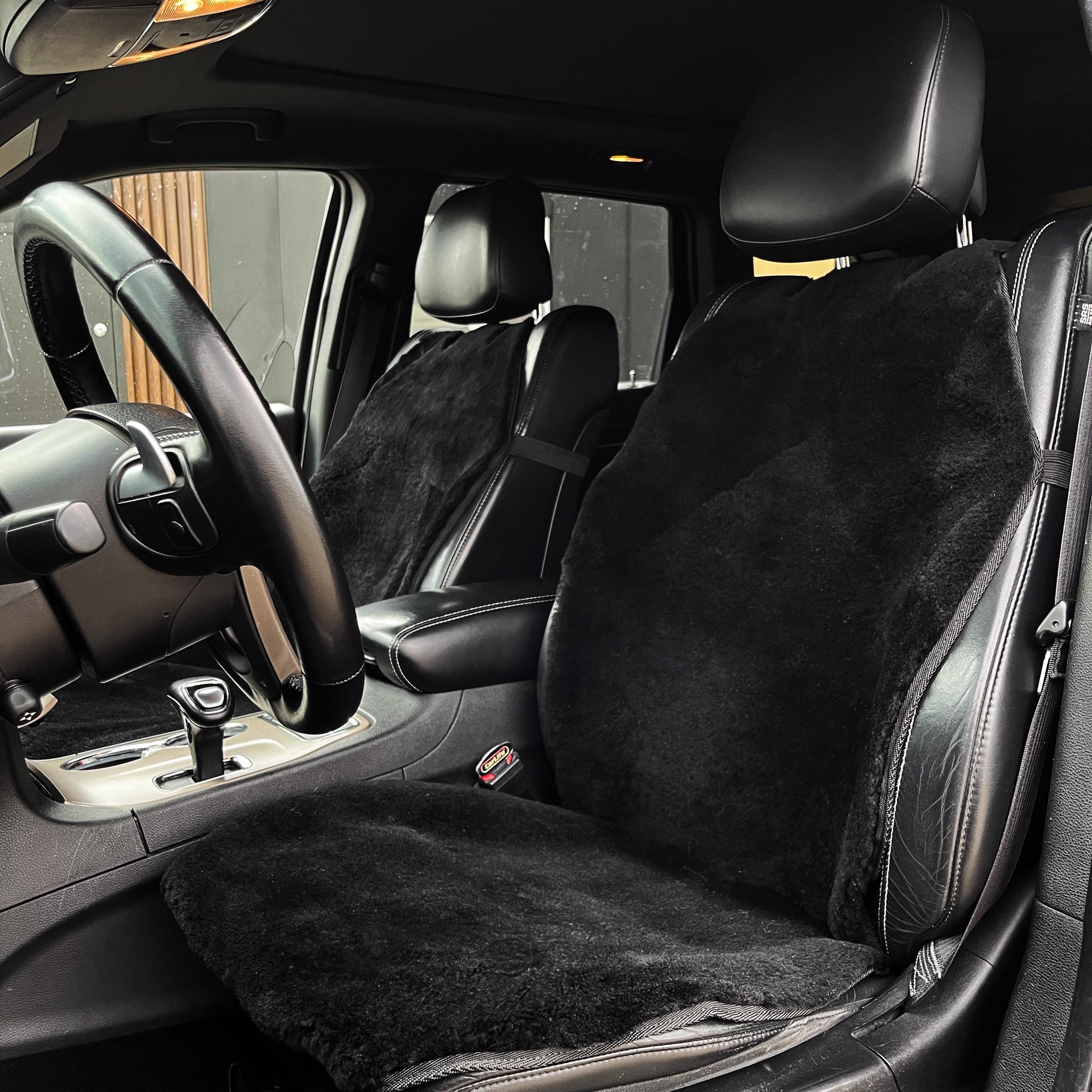 Sheepskin Car Seat Cover Black, Wool Auto Cover, 100% Genuine Sheepskin Car Seat Cover, Ultra-Soft and Warm Auto Protector