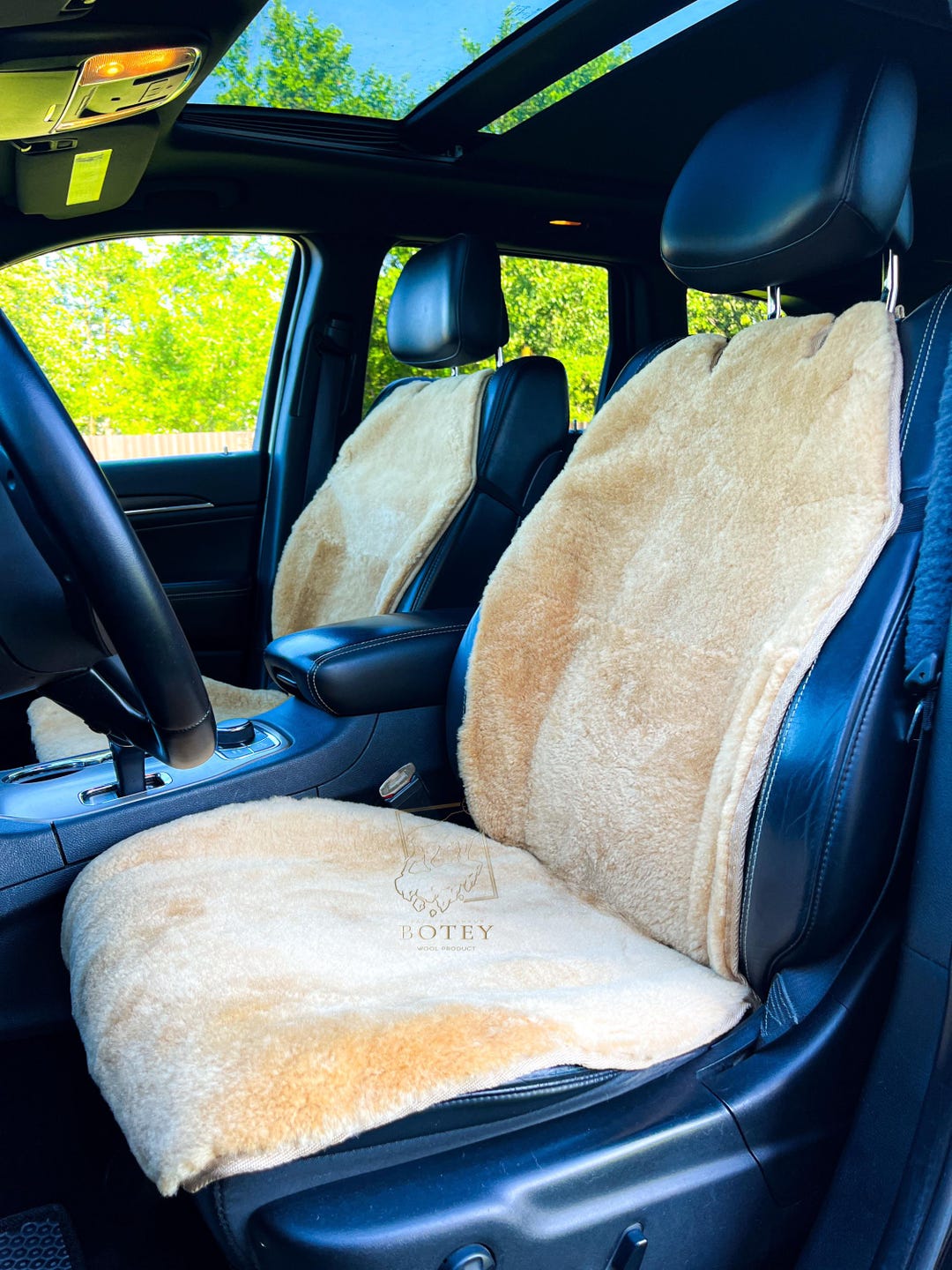 Sheepskin Car Seat Cover Beige Full Set, Genuine Universal Real