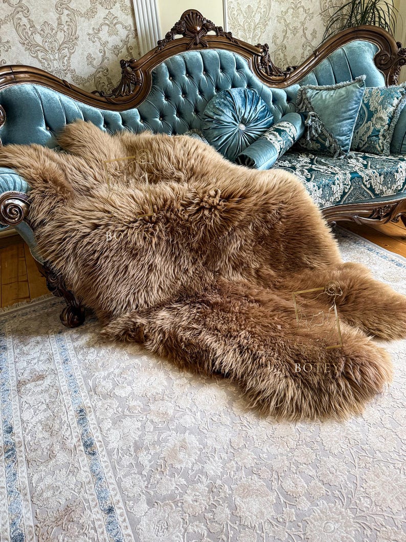 Draped Rug Images Caramel Sheepskin Rug | Handmade Fluffy Wool Chair Cover - Etsy