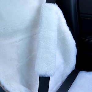 100% Genuine Sheepskin Universal Seat Belt Cover in White – Soft and Plush Comfort