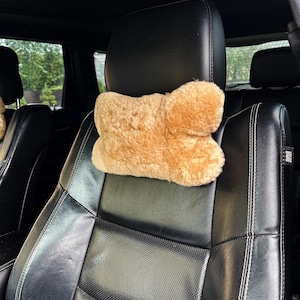 100% Natural Wool Sheepskin Pillow – Beige Neck Cushion for Car Comfort