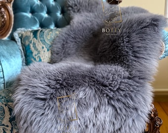 Luxury 100% Genuine Sheepskin Rug Gray Soft Sheep Fur Throw Real Sheepskin Lambskin Rug Throw Organic Merino Sheepskin for Chair Sofa Bed