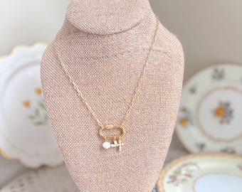 Carabiner Three Charm Cross Necklace