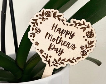 Happy Mother's Day Plant Tag - Custom Plant Marker - Wood Plant Tag