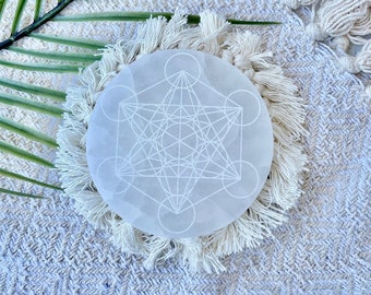 Metatrons Cube Engraved Selenite Charging Plate