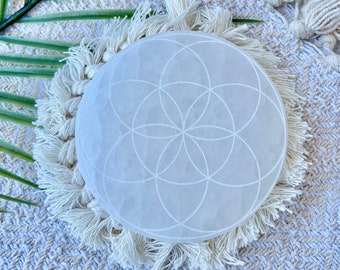 Seed of Life Engraved Selenite Charging Plate
