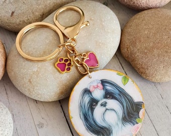 Porte-clés Shih Tzu, porte-clés fait main avec image de Shih Tzu, unique, fait main.