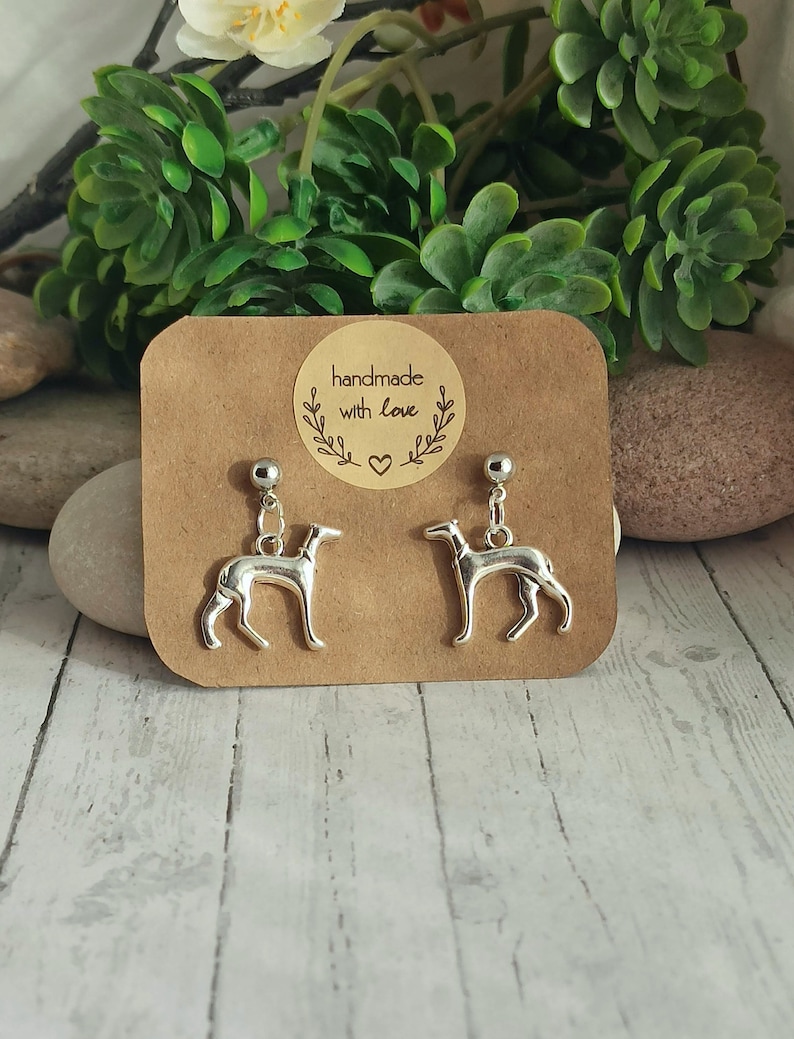 Boucles d'oreilles pendantes avec lévrier, boucles d'oreilles avec galgo. image 1