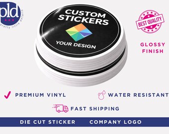 Custom Logo Stickers, Glossy Vinyl Die Cut Decals, Water Resistant